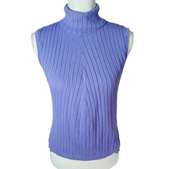 y2k Vintage Silk Norm Thompson Purple Ribbed Turtleneck Tank Top Mod Size M - Picture 1 of 8
